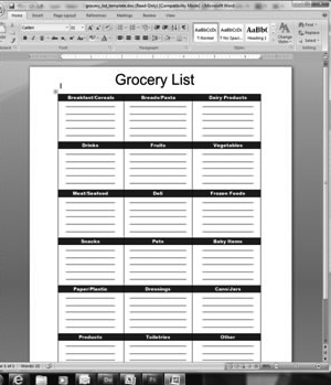 Microsoft Word Grocery List Template from www.calculatehours.com