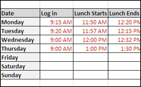 Lunch Schedule Template from www.calculatehours.com