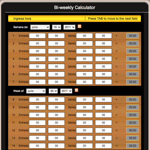 Calculadora de hoja de horas trabajadas