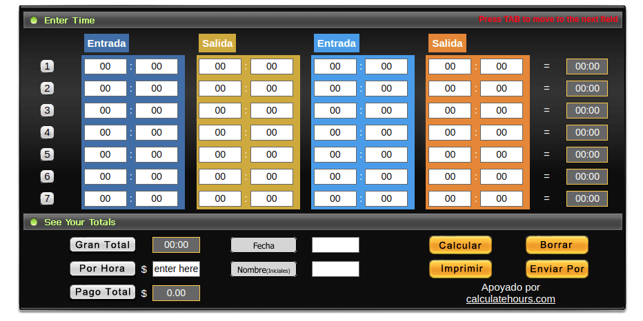 Calculadora reloj fichar