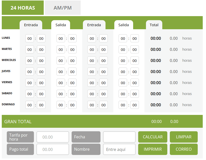 Calculadora de reloj para control de horas